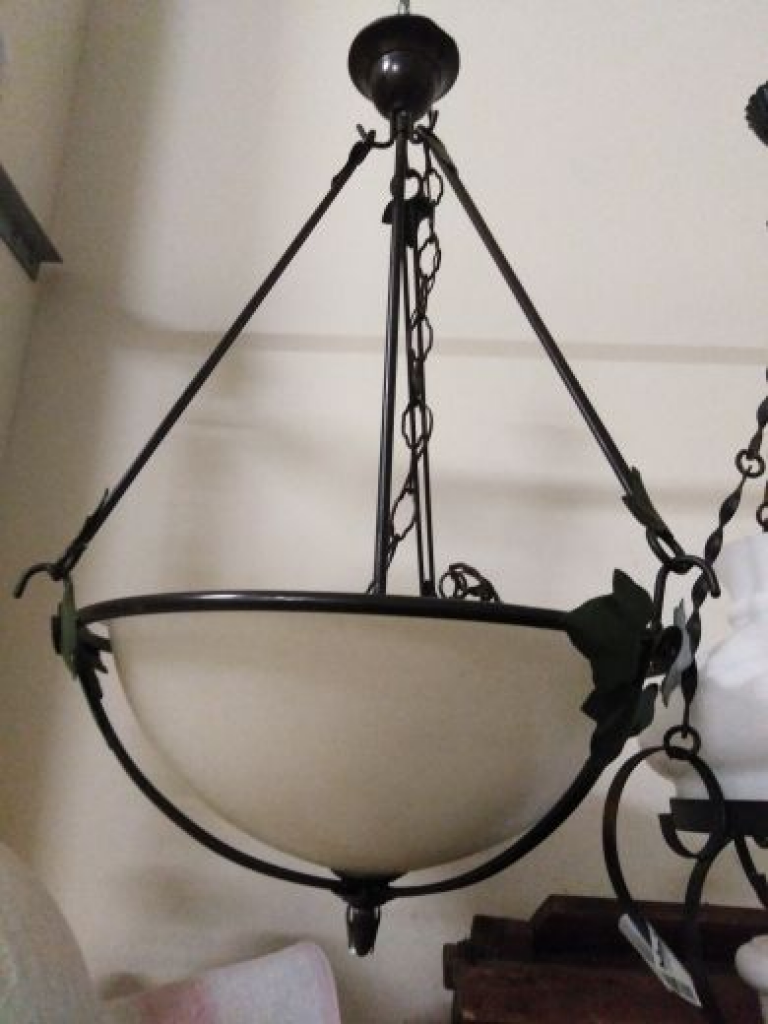 Mercatopoli Lampadario In Metallo Con Vetro Santinato Panna