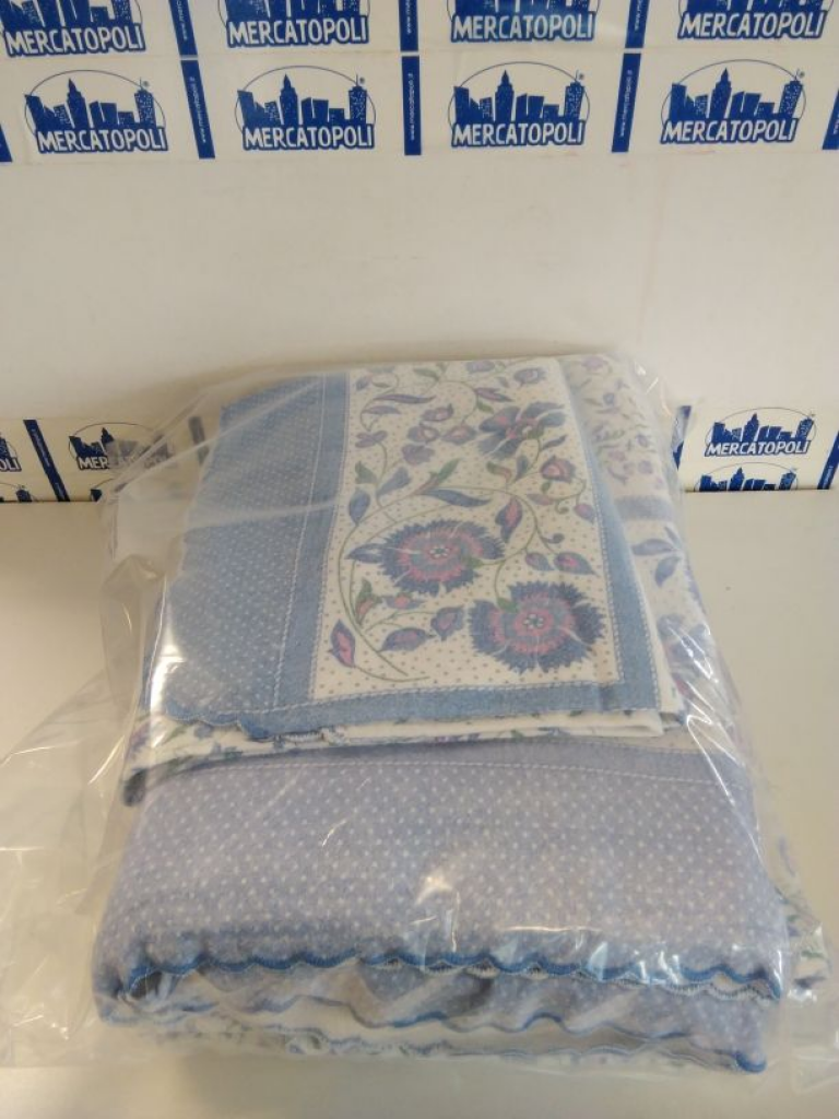 Mercatopoli Lenzuolo Sopra + Sotto Felpato + Federa Fiori Azzurri Una Piazza E Mezzo