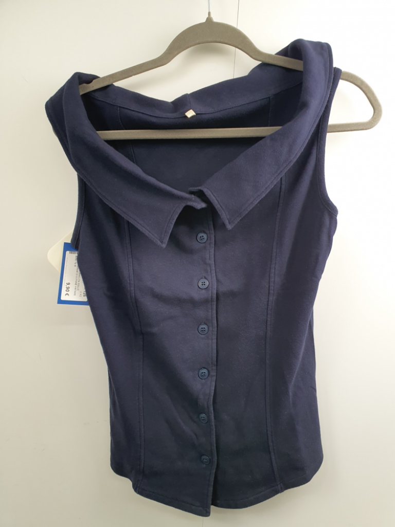 Mercatopoli Maglia Blu Scanicata Collo Camicia Jersie Di Cotone Vintage 80/90 Tg M