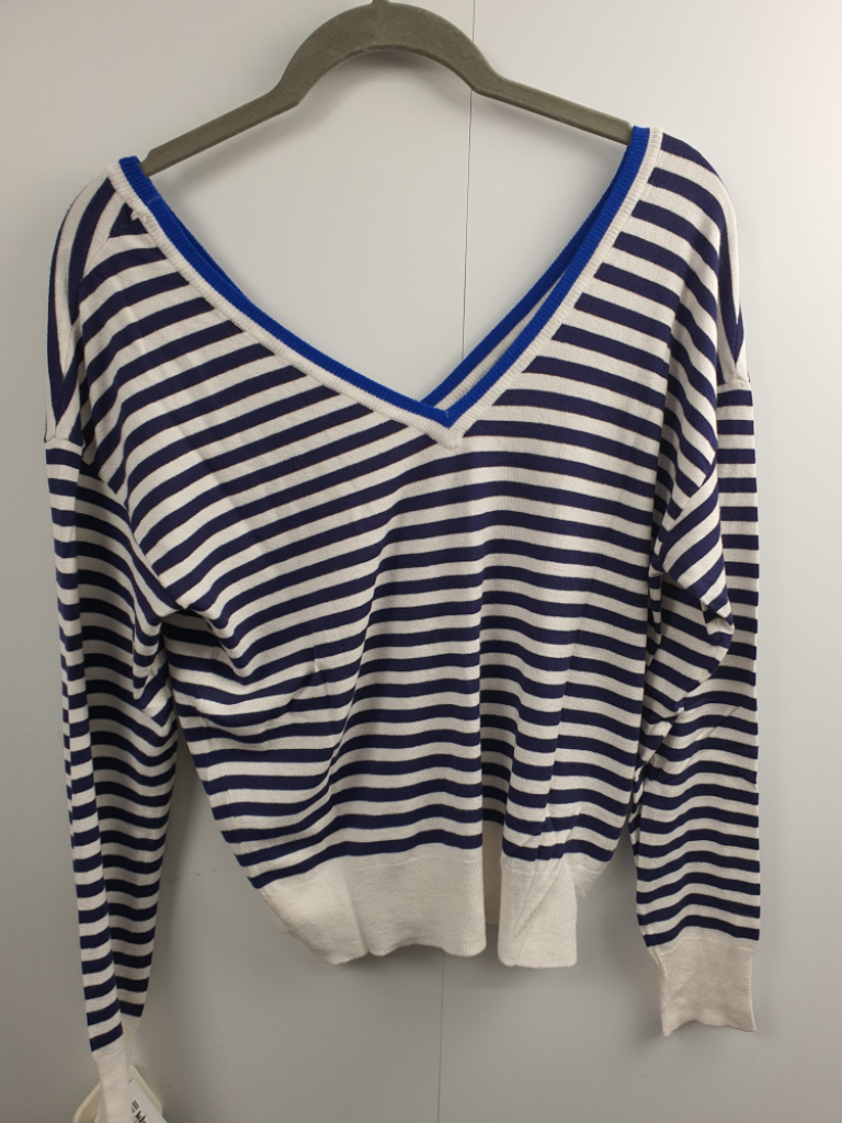 Mercatopoli Maglia Motivi Donna Righe Bia/blu Con Bottoncini Gioiello Nella Schiena Tg S 80% Viscosa