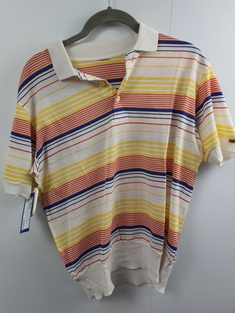 Mercatopoli Maglia Polo Vintage Cotone Mezza Manica Bianca Righe Colorate Tg S