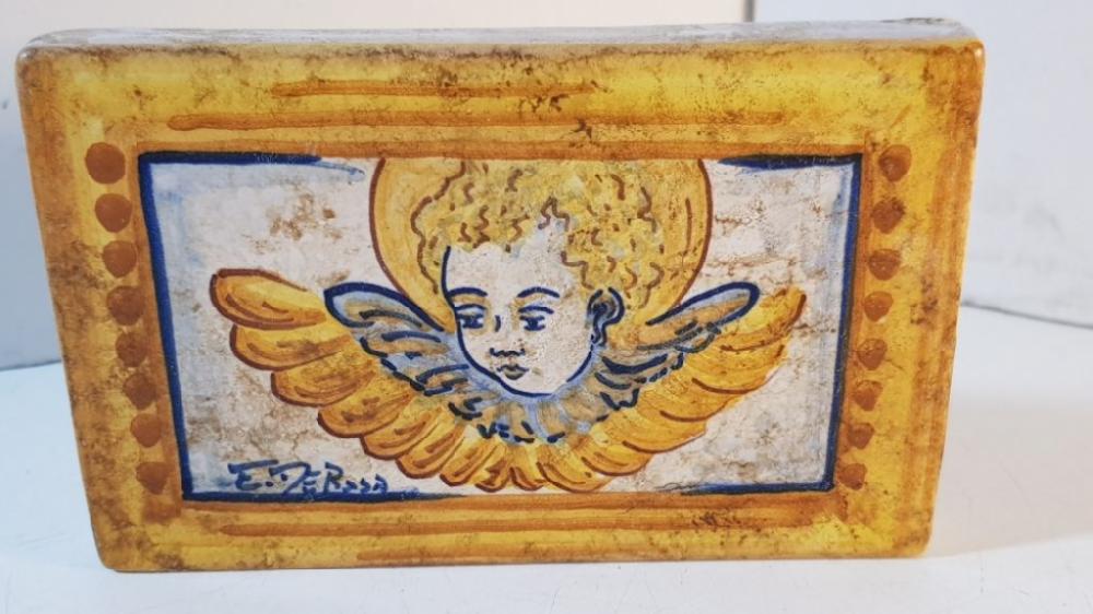 Mercatopoli Mattonella Maiolica Artistica Castelli Firmata Evandra De Rosa 14x9cm