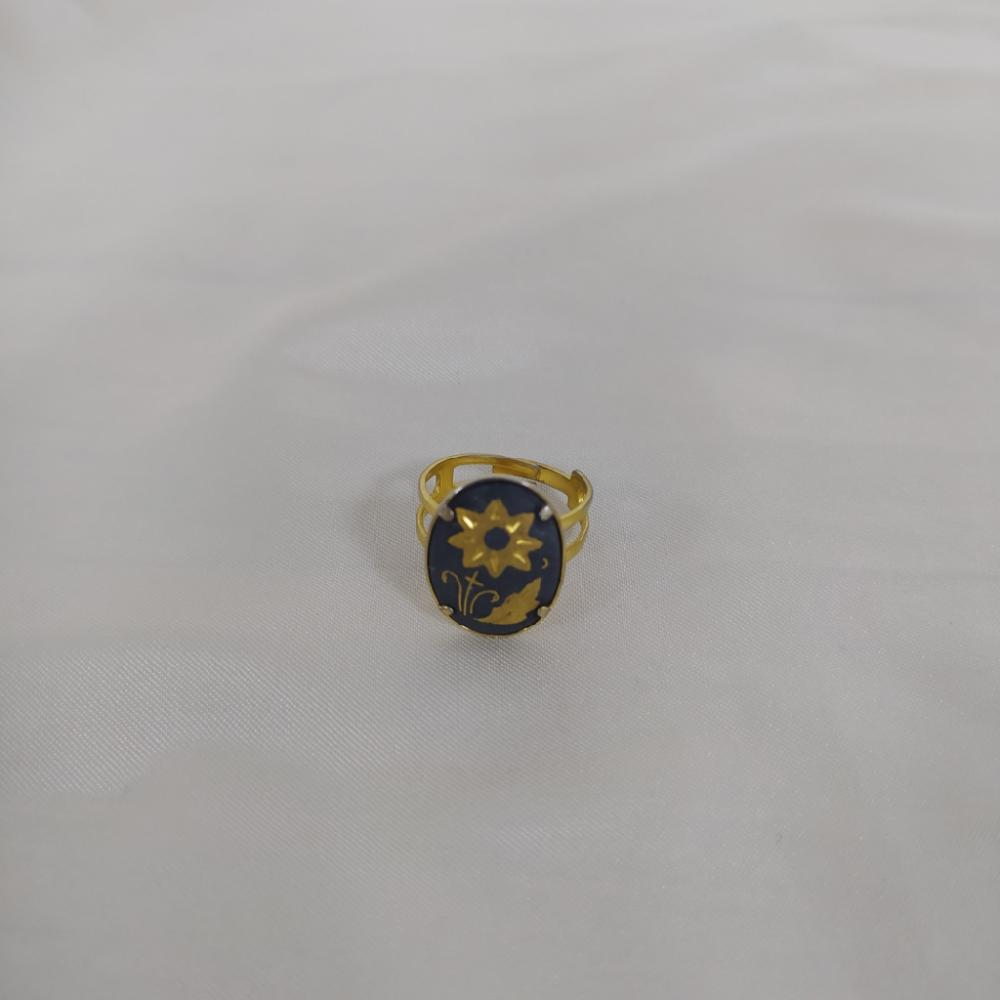 Mercatopoli Anello Regolabile Nero Dettagli Gold