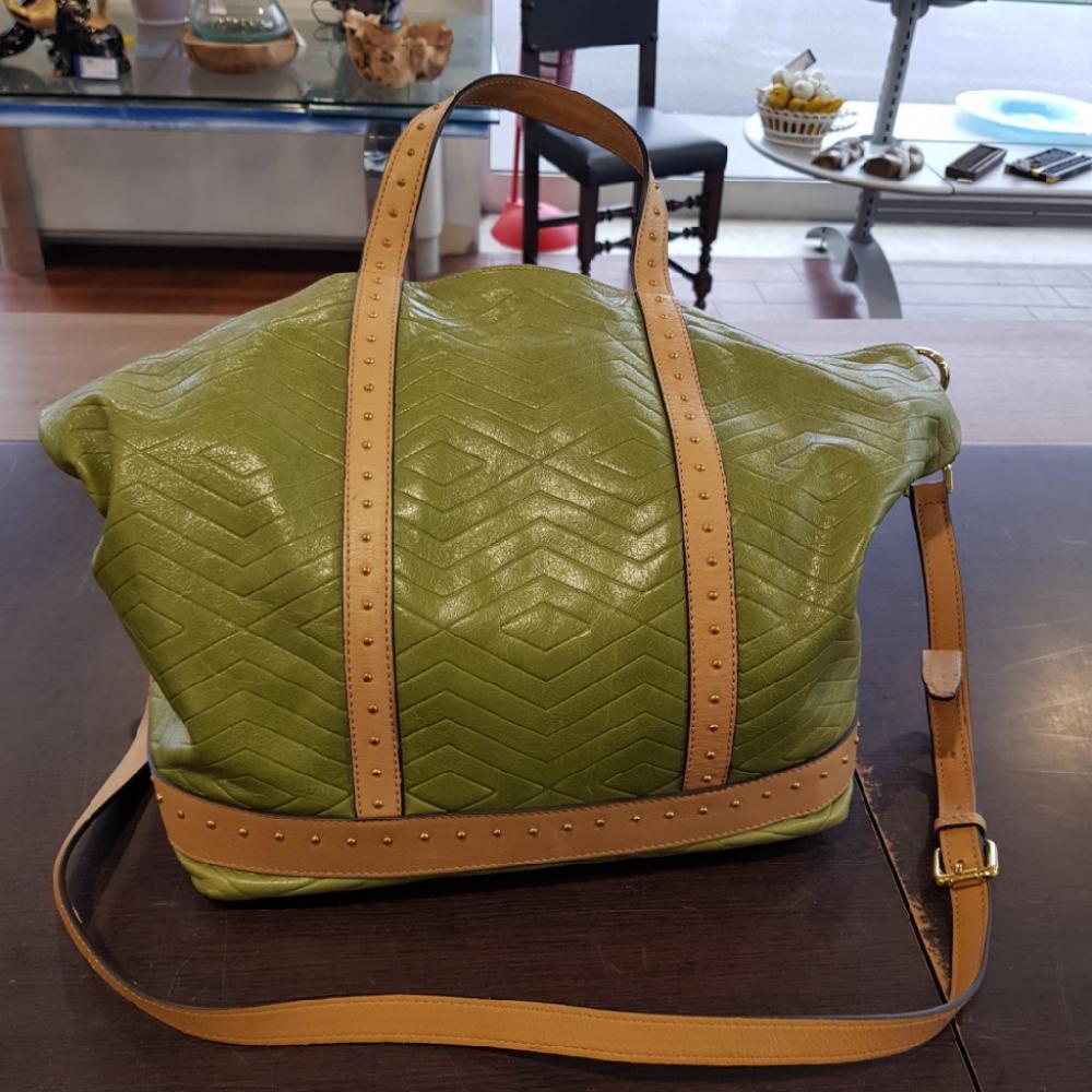 Mercatopoli Borsa In Pelle Verde Inserti Metallo