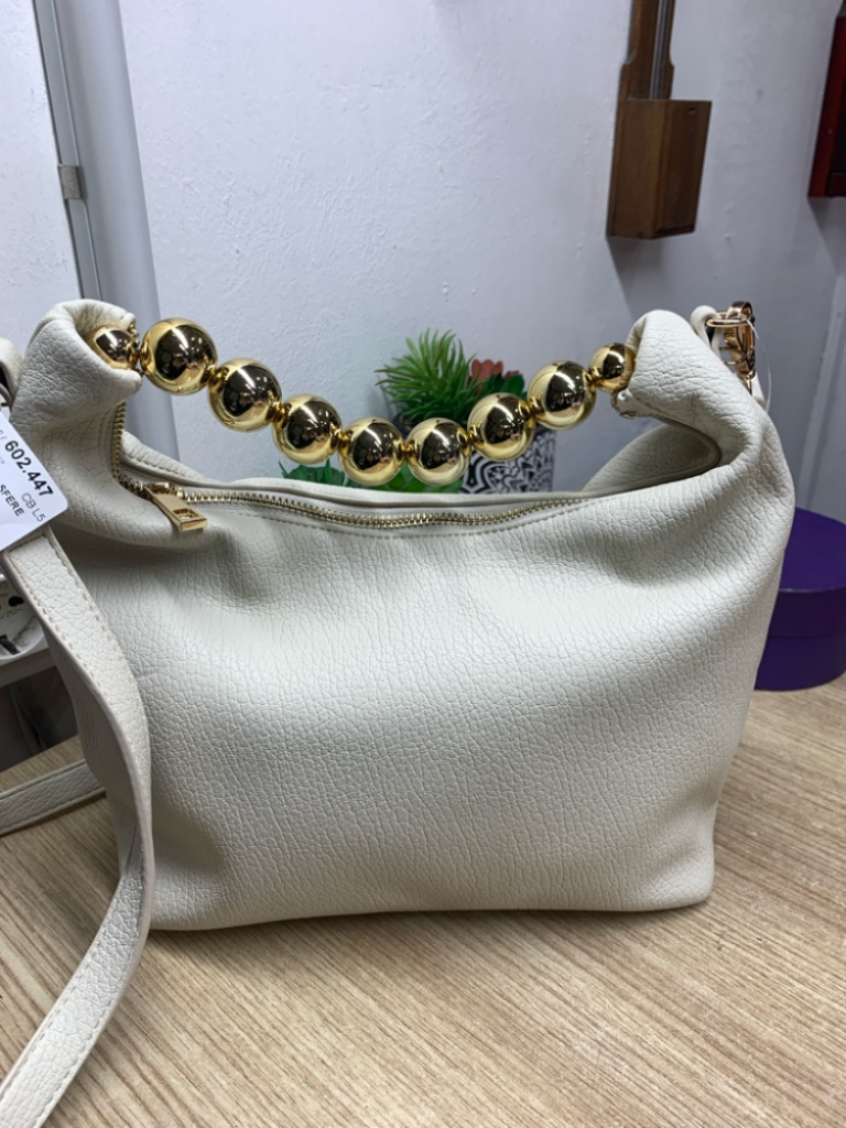 Mercatopoli BORSETTA BIANCA MANICO SFERE DORATE E