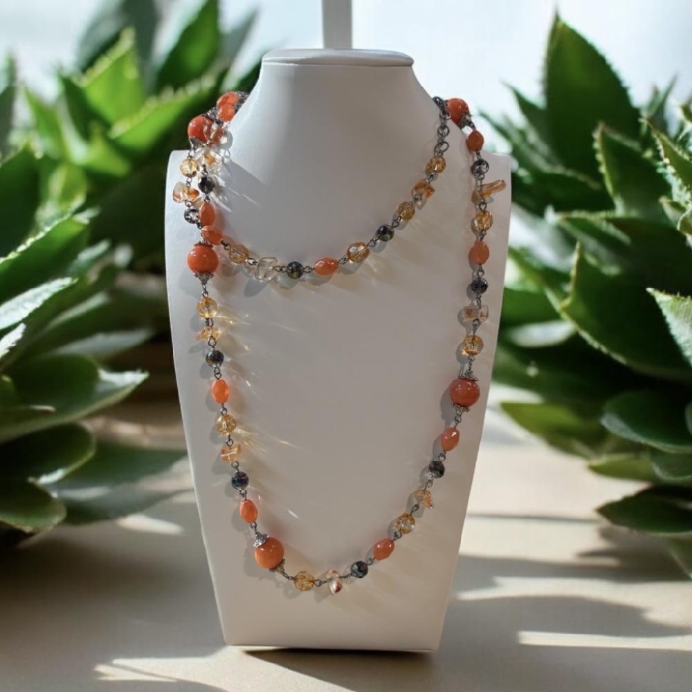 Mercatopoli COLLANA ARGENTATA CON PIETRE ARANCIONI