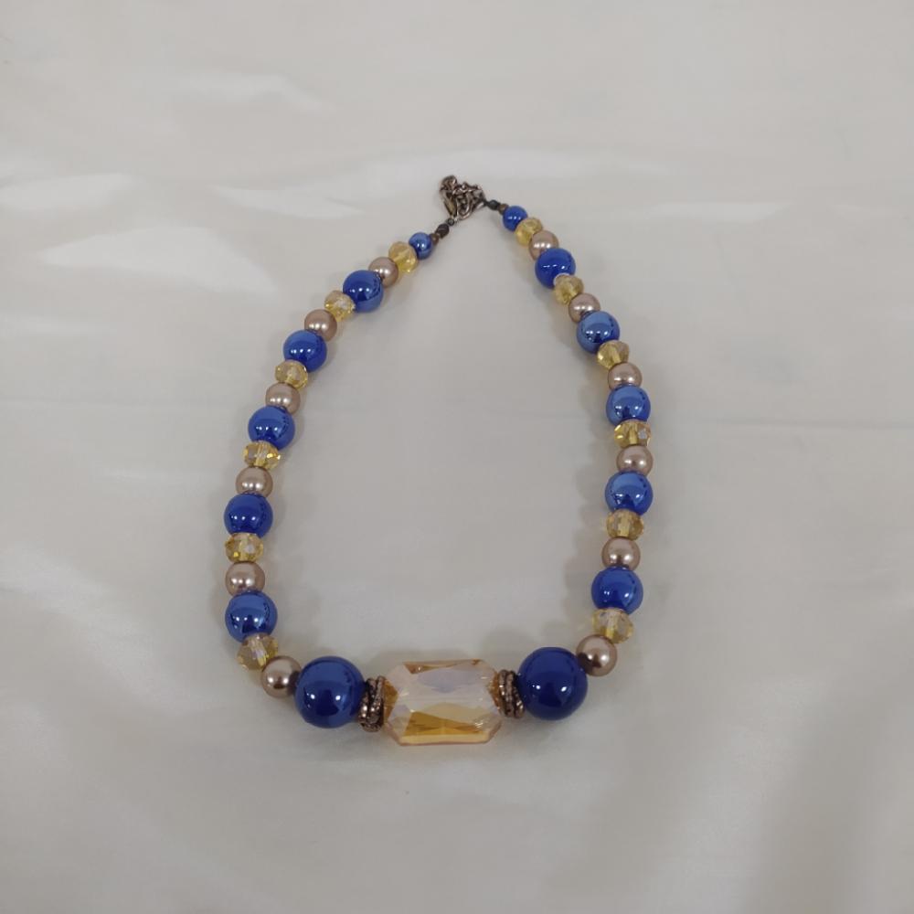 Mercatopoli Collana Pietre Sintetiche Blu/Avorio