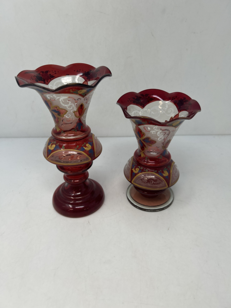 Mercatopoli Coppia Vasetti Vetro Bordeaux Smerlati