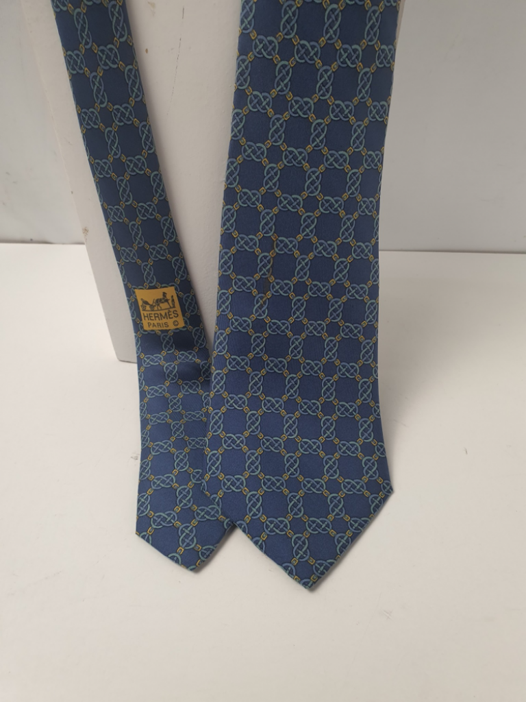 Mercatopoli Cravatta Hermès In Seta Blu Avio
