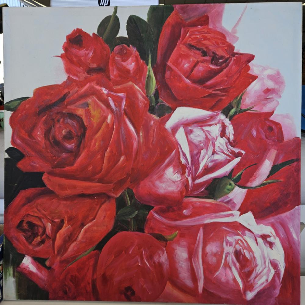Mercatopoli Quadro Dipinto Su Tela Rose 100x100cm