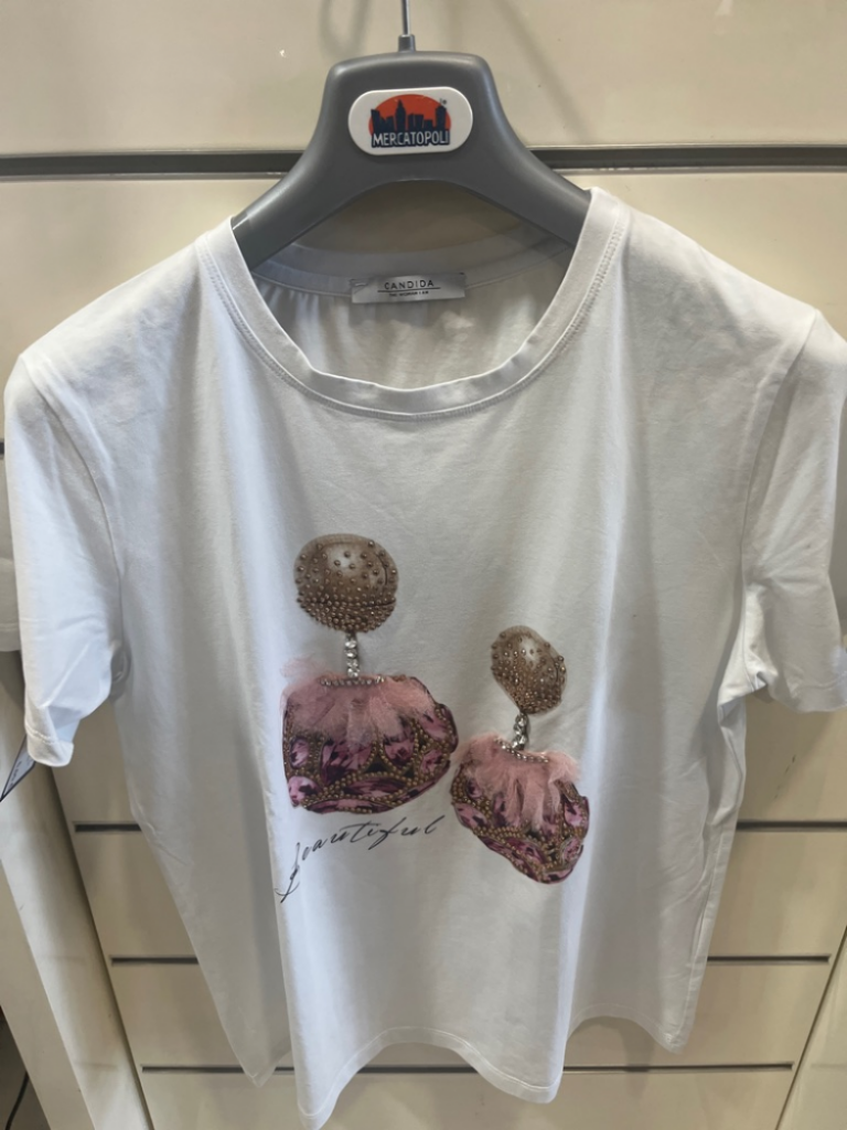 Mercatopoli T Shirt Candida Con Strass