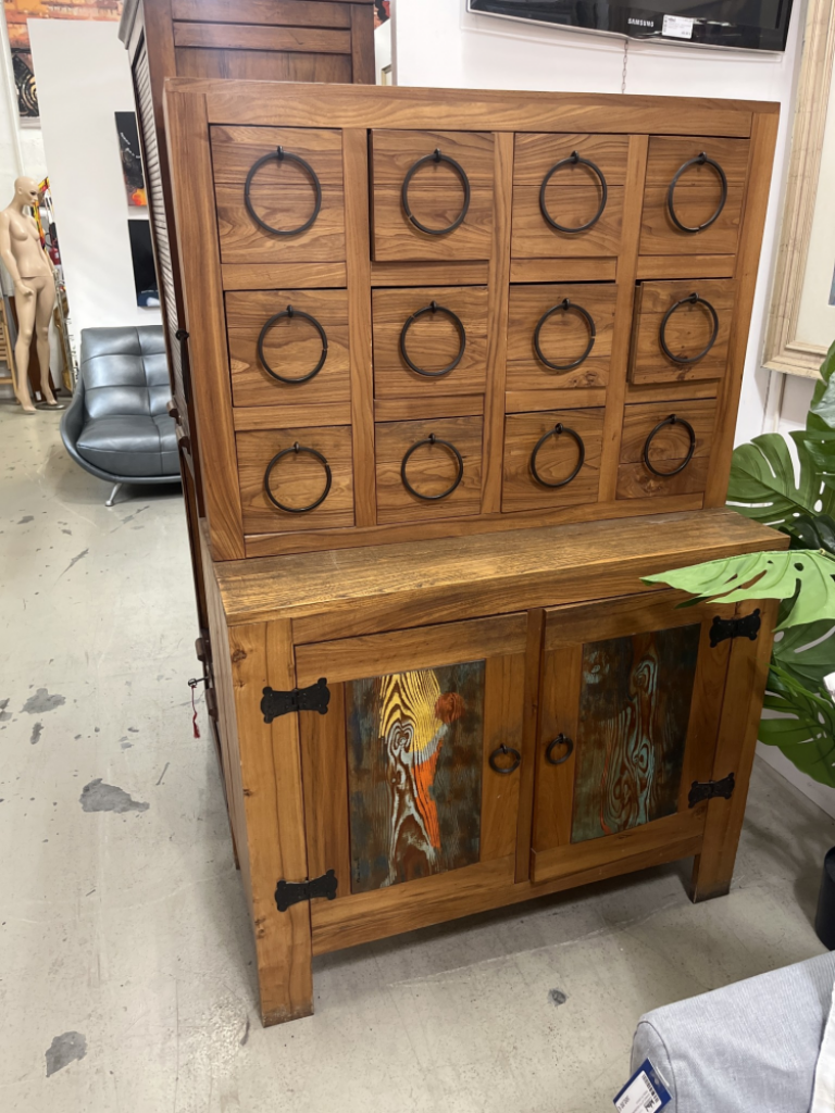 Mercatopoli Mobile Massello Stile Spagnolo 12 Cassetti Anelle Ferro Battuto H 163x107x50 Cm