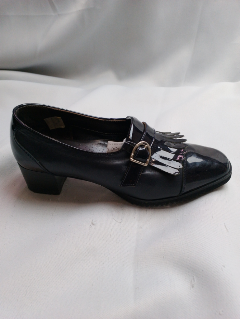 Mercatopoli Mocassino Cinzia Valle Blu Pelle Lucida Con Frangia N 36.5