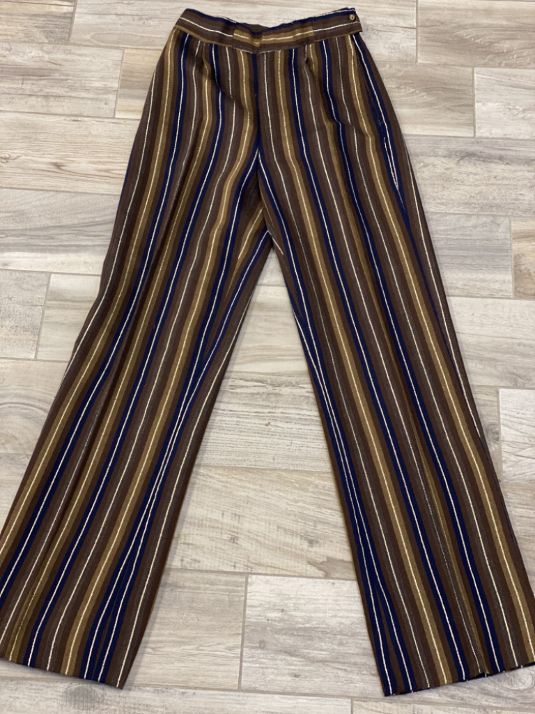 Mercatopoli Pantalone Rigato Largo Marrone Blu Filo Dorato Donna Tg 42/44