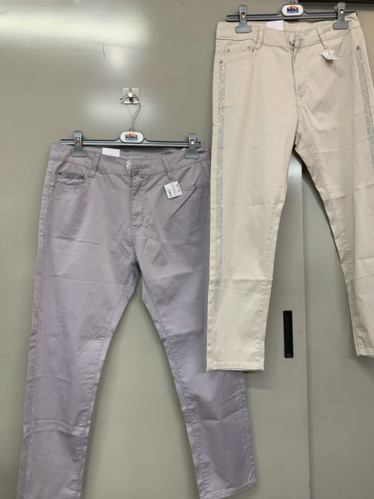 Mercatopoli Pantaloni Beige Grigi Max& Liu Etichett Fascia Laterale Strass 46 A