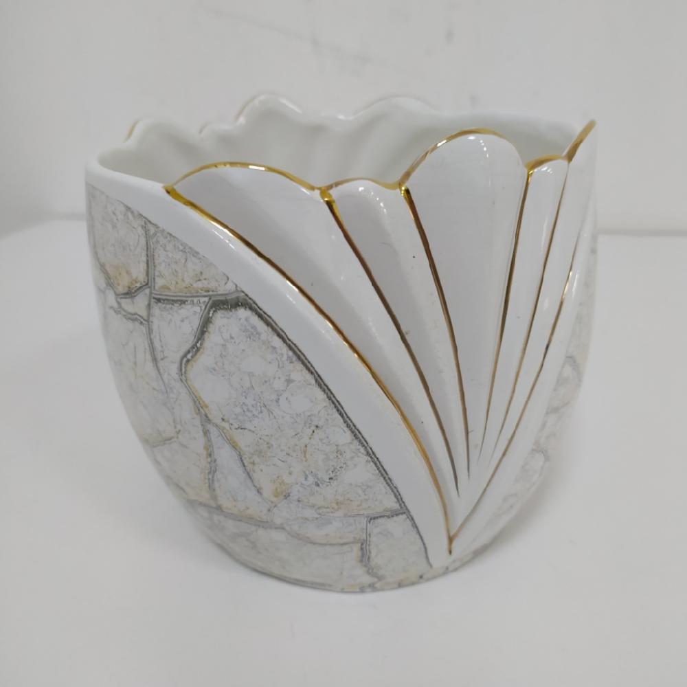 Mercatopoli Portavaso Ceramica Dettagli Gold H 13cm D 14cm