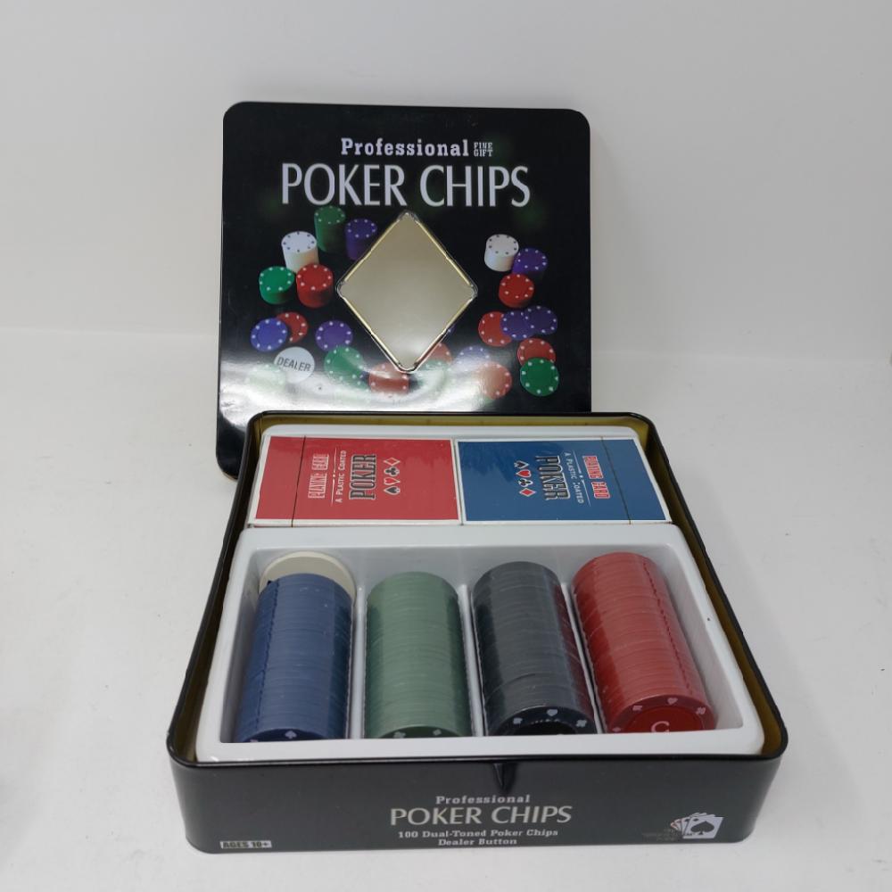 Mercatopoli Professional Poker Chips Scatola Latta Con 2 Mazzi Carte Poker E Fiches