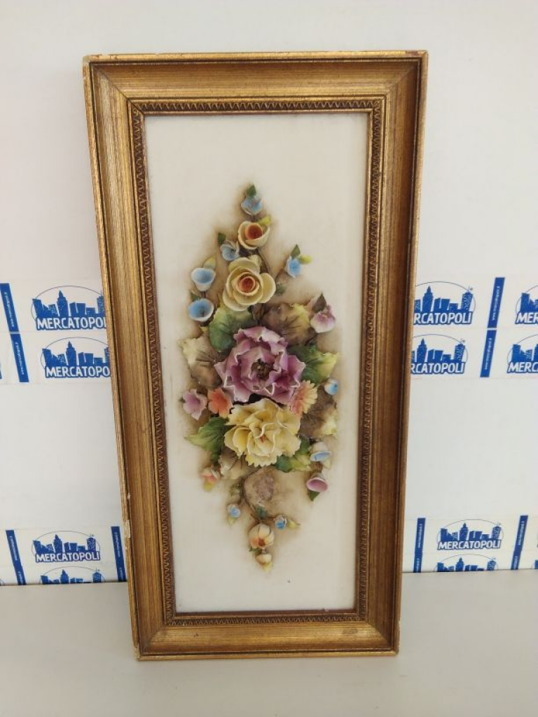 Mercatopoli Quadretto Con Fiori Ceramica In Rilievo
