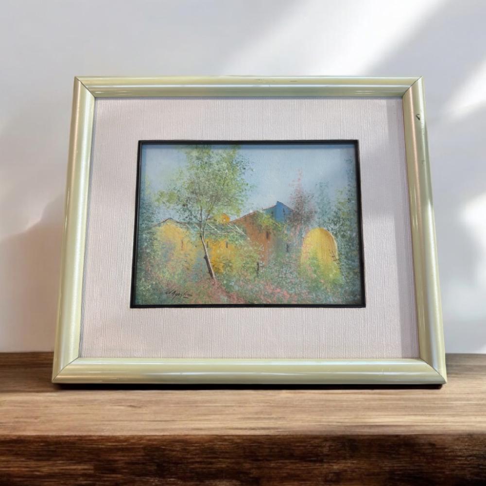 Mercatopoli QUADRETTO DIPINTO D'AGOSTINO PAESAGGIO 18X24 COLORATO PASTELLO CORNICE MENTA