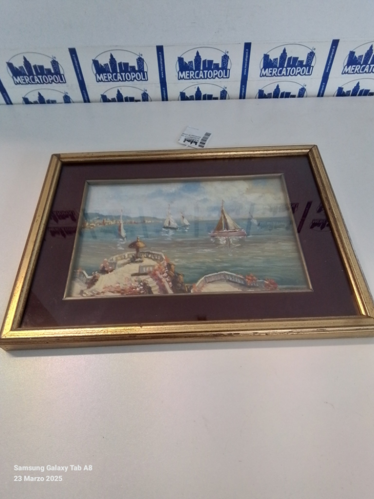 Mercatopoli Quadretto Olio Su Compensato Marina Di Camogli 29x21 Biscaldi