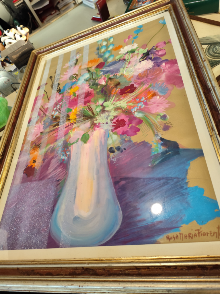 Mercatopoli Quadro Dipinto Cornice Legno Soggetto Vaso Con Fiori 58x79