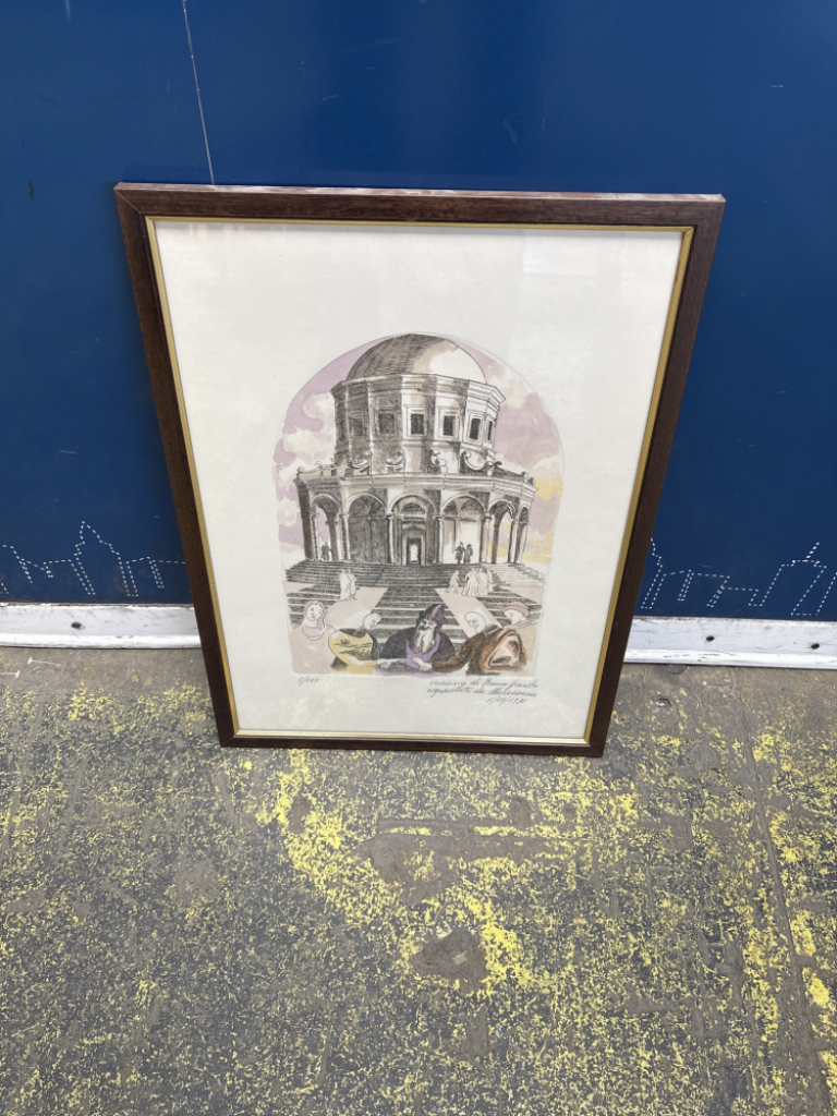 Mercatopoli QUADRO INCISIONE FRANCO GRANITO ACQUERELLATA 5/120 CORNICE LEGNO SCURO