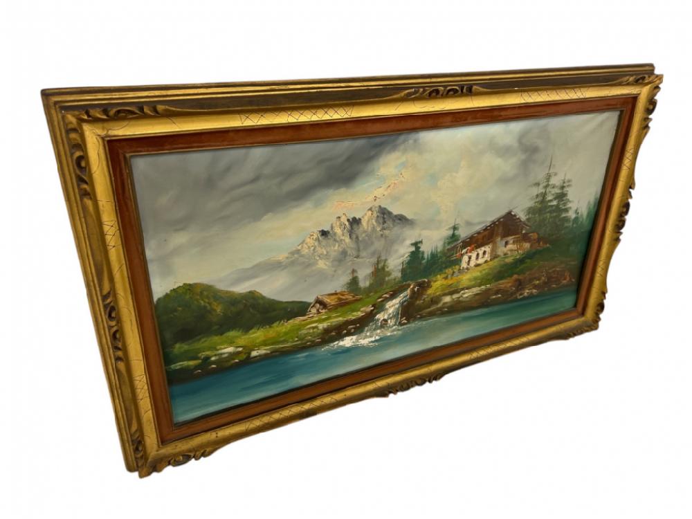 Mercatopoli Quadro Legno Cornice Dprata Dipinto 120x67 Baita Montagna