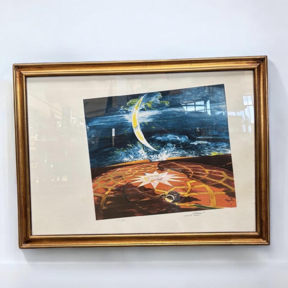 Mercatopoli QUADRO LITOGRAFIE SCIAME' 22/29 FONDO AZZURRO E COCCIO CORNICE LEGNO DORATO