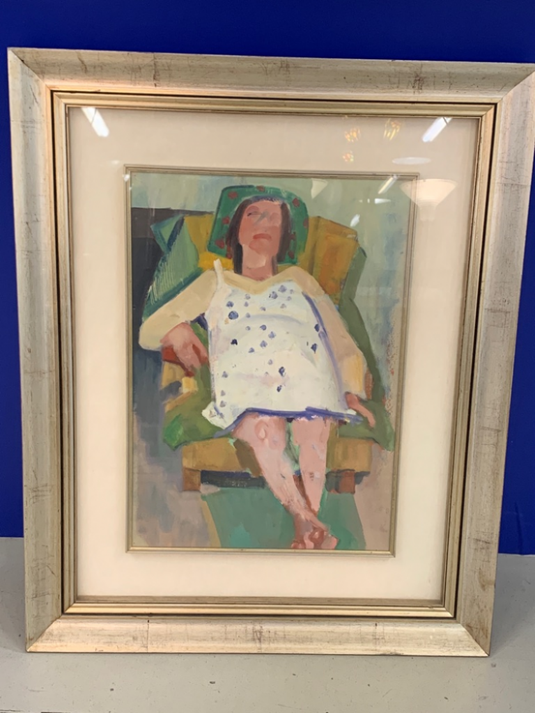 Mercatopoli Quadro Olio/Carta "donna Sdraiata" 35x50 Di Adriana Biondi(Bologna 1960-2002)