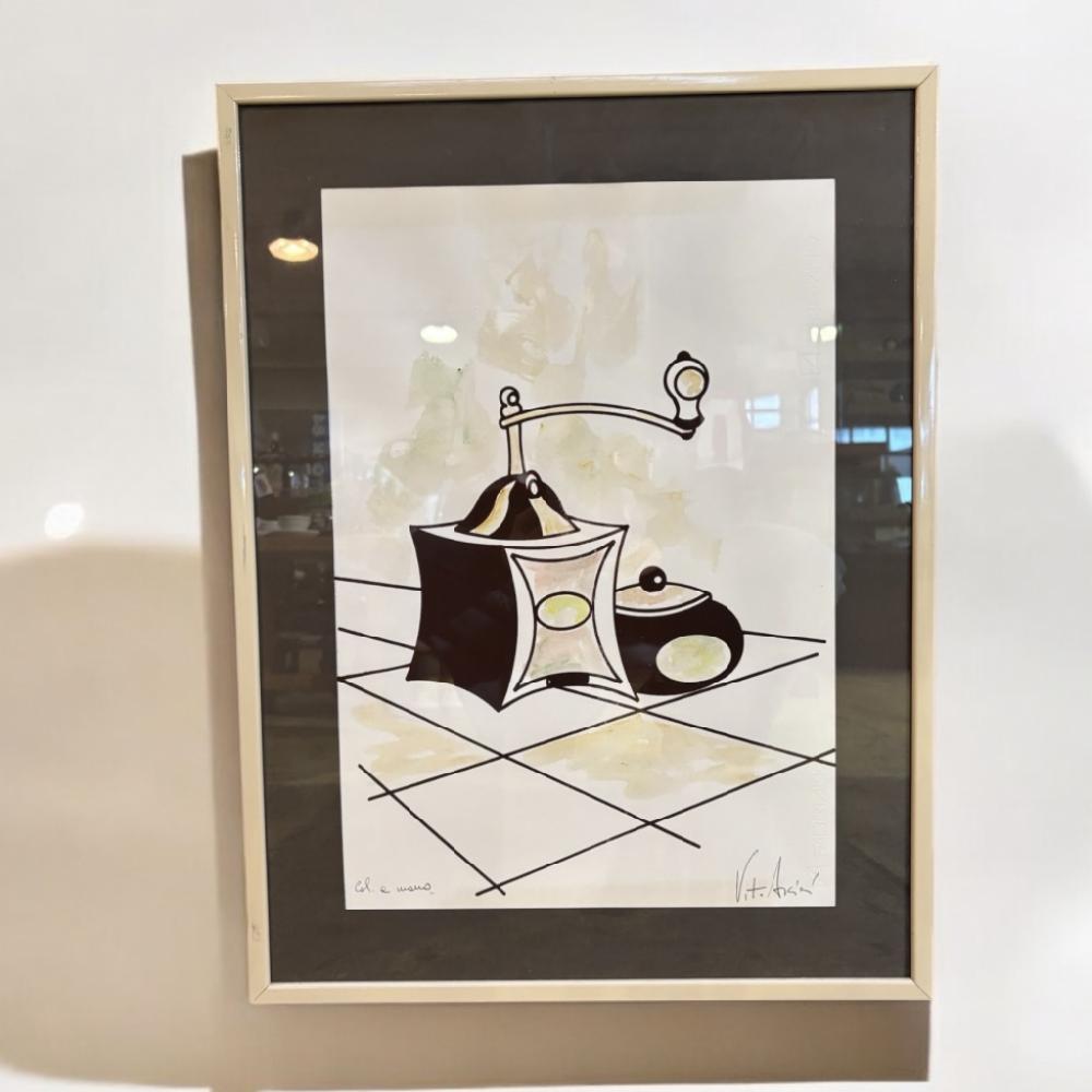 Mercatopoli QUADRO OLIO SU CARTONCINO 3550 VITO ARCIERI MACININO E ZUCCHERIERA CORNICE BEIGE