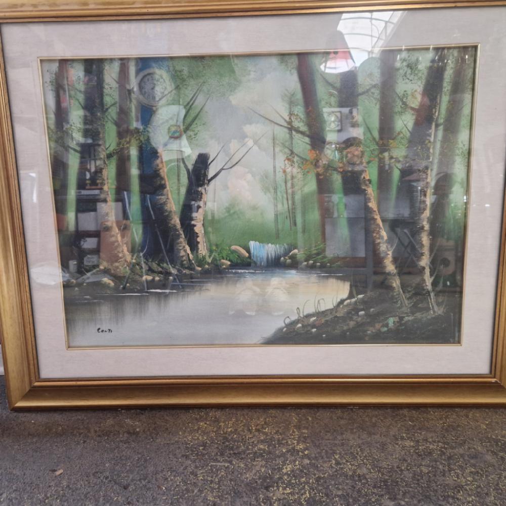 Mercatopoli QUADRO OLIO SU TELA BOSCO CONTI CORNICE DORATA