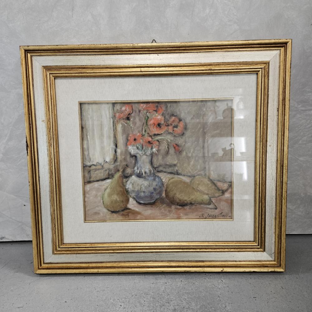 Mercatopoli Quadro Olio Su Tela Ruggero Sargentini "Composizione Con Le Roselline" 66x59 Compreso Di C