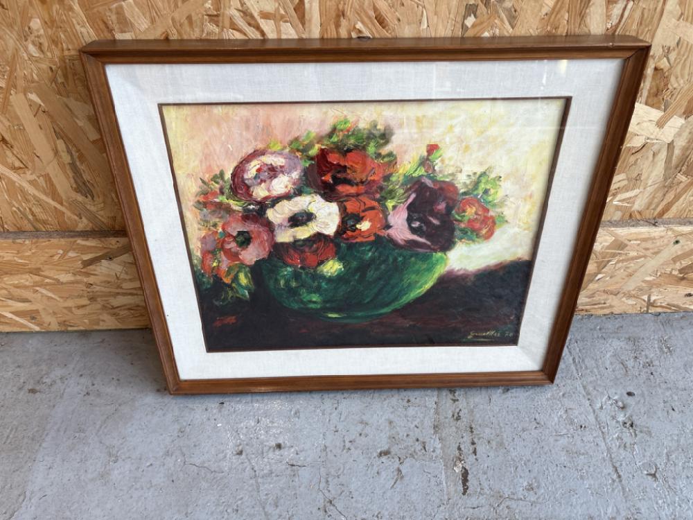 Mercatopoli QUADRO OLIO SU TELA VASO FIORI COLORATO CORNICE LEGNO