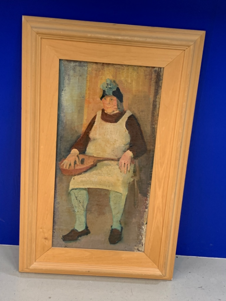 Mercatopoli Quadro Olio/Tela "Bruna col Mandolino" 30x60 Di Adriana Biondi(Bologna 1960-2002)