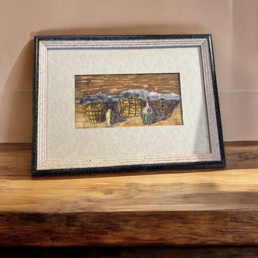 Mercatopoli QUADRO SERIGRAFIA 20X10 BOTTE DI VINO VITO ARCIERI CORNICE GRIGIA