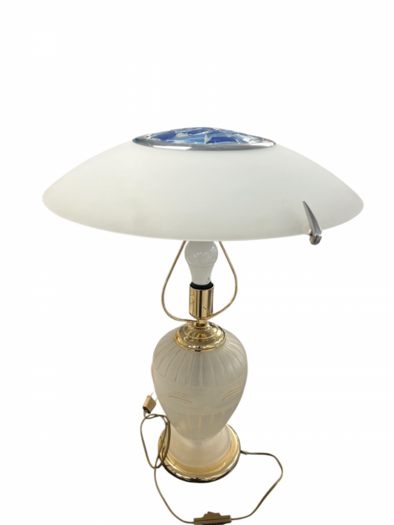 Mercatopoli S.i.l.l. Abat Jour Base Satinata Paralume Vetro centro Mosaico Alta 68 Cm Diaemtro 50 Cm