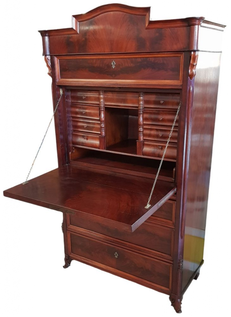 Mercatopoli Secretaire Stile Biedermeier Lastronato In Piuma Di Ciliegio 100x49/95 H177