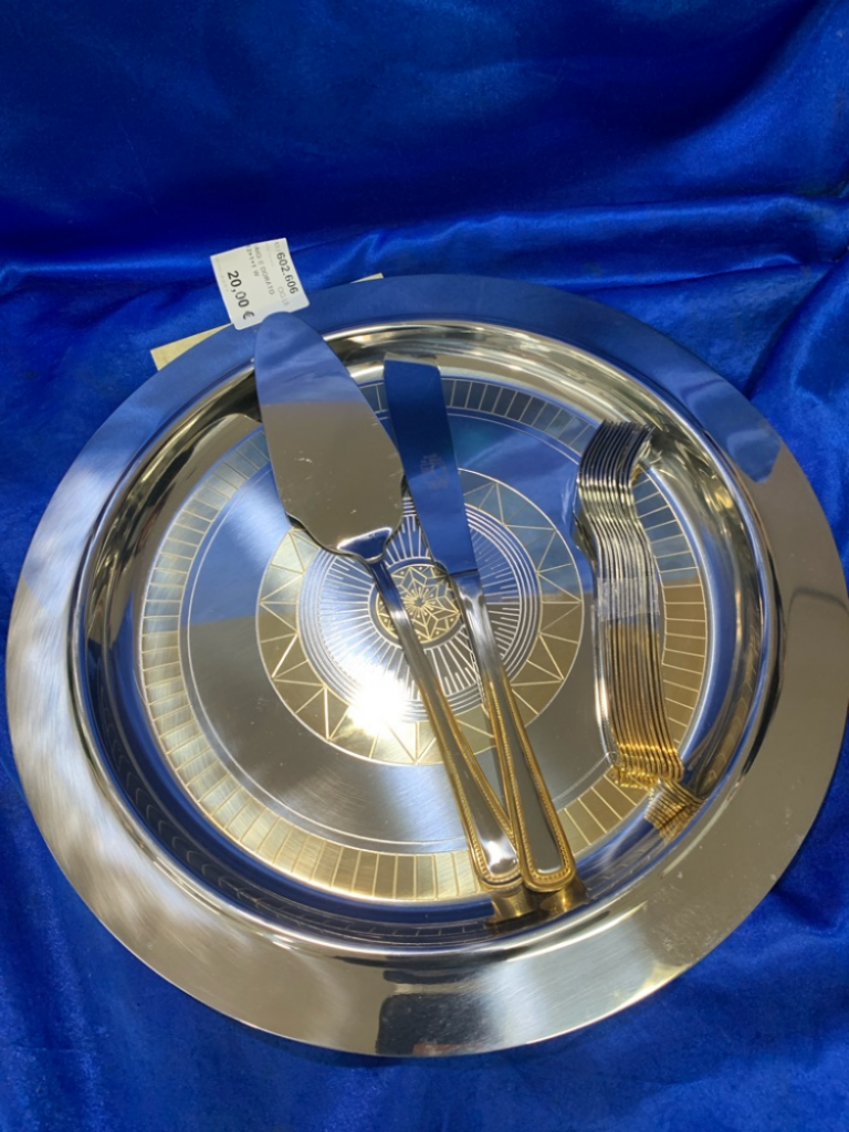 Mercatopoli SERV DOLCE ACCIAIO E DORATO VASSOIO TONDO 12+1+1 W