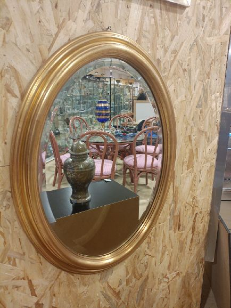 Mercatopoli Specchiera Ovale Dorata Vetro Molato 83x60
