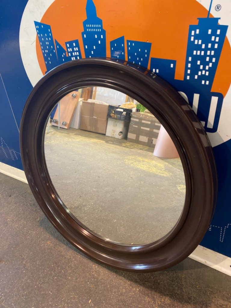 Mercatopoli SPECCHIO DA BAGNO TONDO PLASTICA MARRONE VINTAGE CON MENSOLINE E ACCESSORI