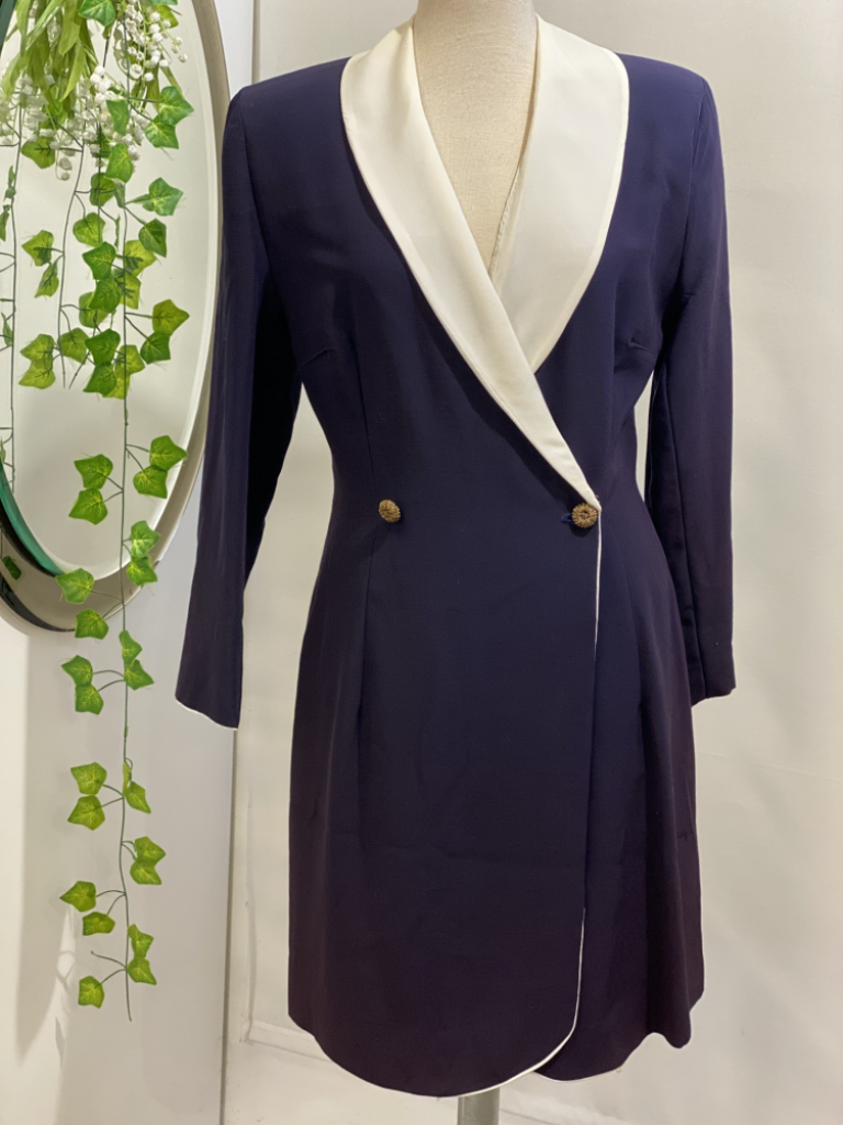 Mercatopoli Spolverino Sartoriale Blu A Doppio Petto Con Revers Bianco Donna Tg 44