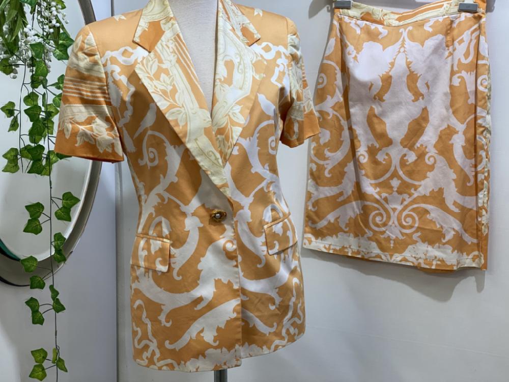 Mercatopoli STUDIO 001 Completo Giacca E Gonna Fantasia Arancione Giallo Donna Tg 44