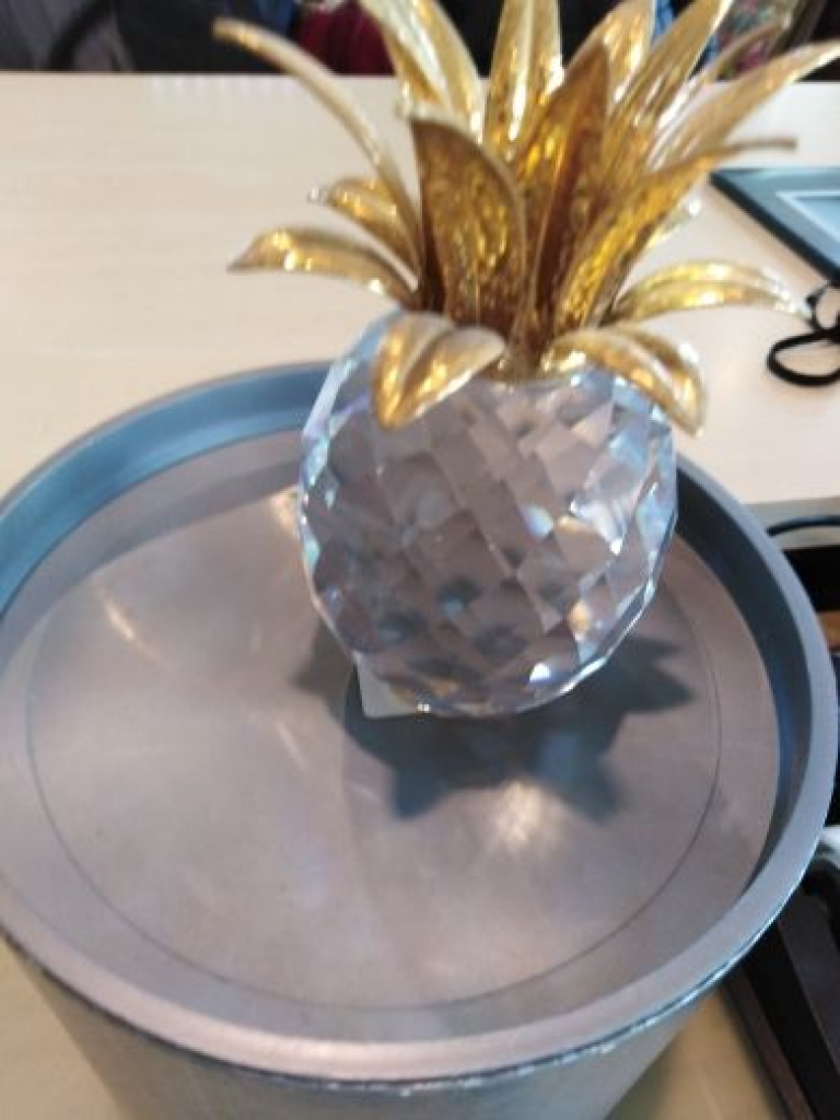 Mercatopoli Swarovski Grande Ananas 11 Cm Foglie Dorate Con Scatola Portacandela