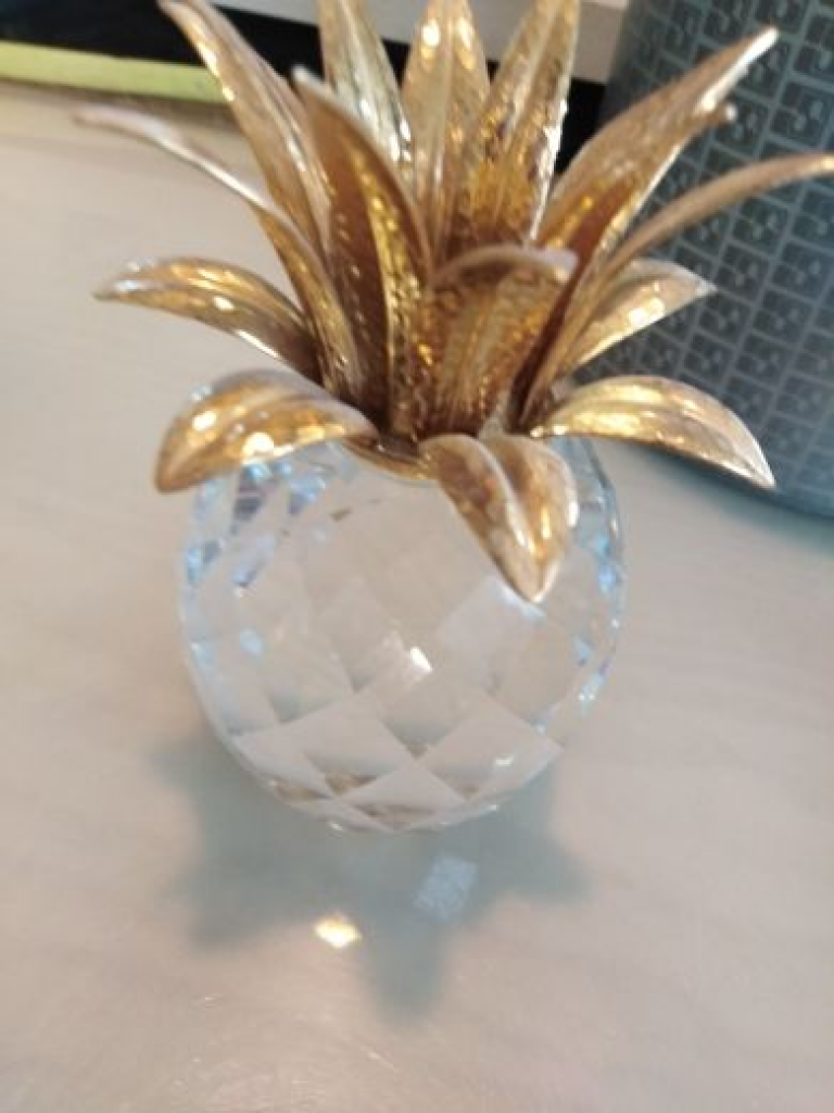 Mercatopoli Swarovski Grande Ananas 11 Cm Foglie Dorate Senza Scatola Portacandela