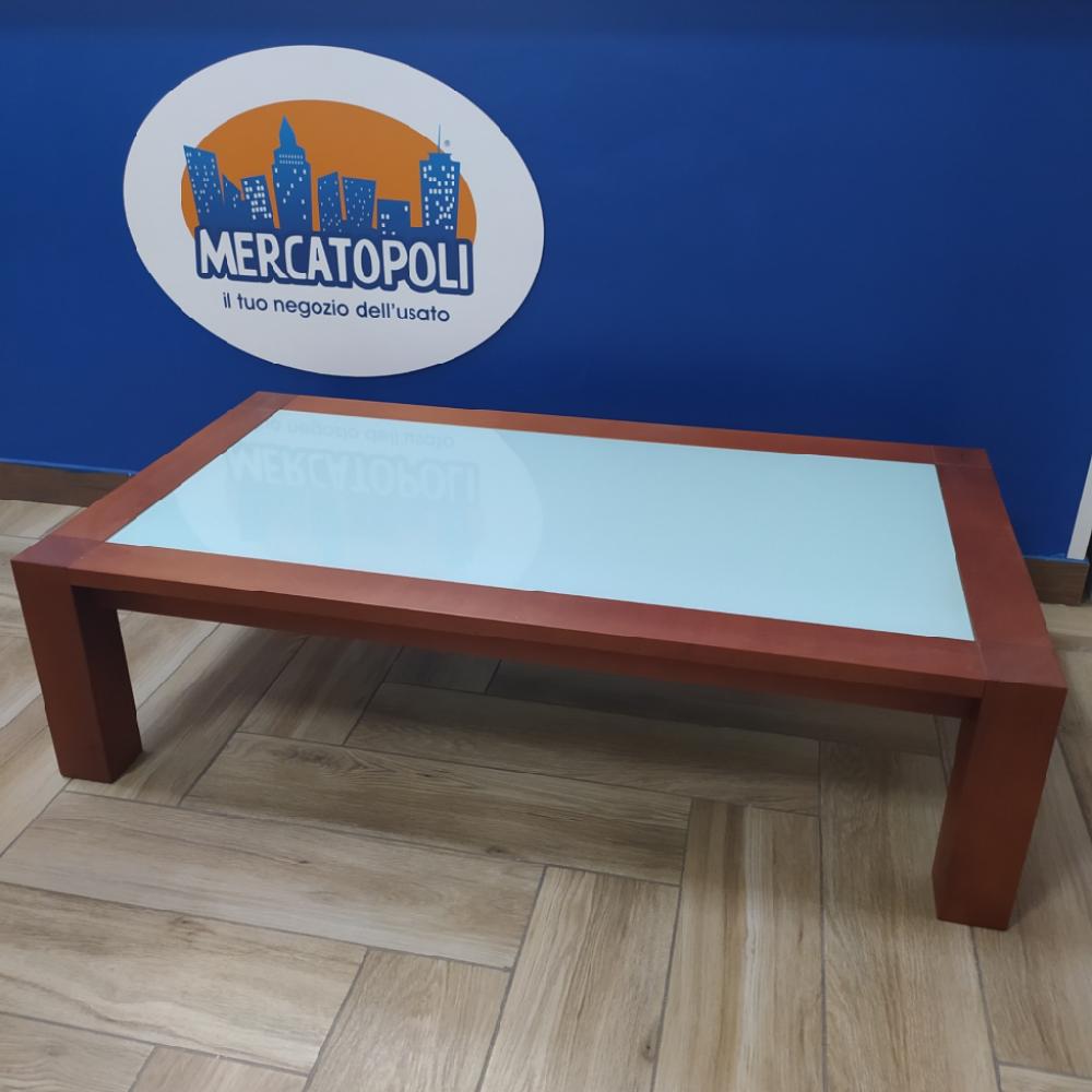 Mercatopoli Tavolino Ciliegio Piano Vetro L 110 H 30 P 60