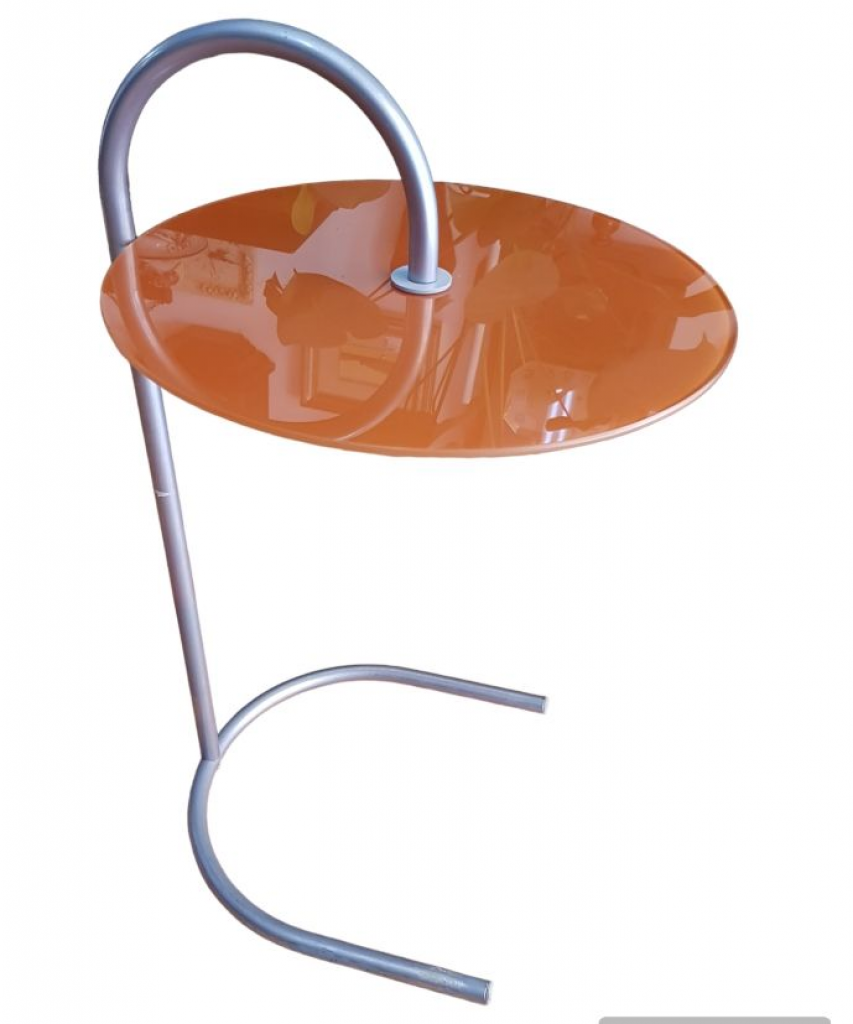 Mercatopoli Tavolino Design Servetto Piano Vetro Colore Zucca Diametro 40cm H55/70 cm