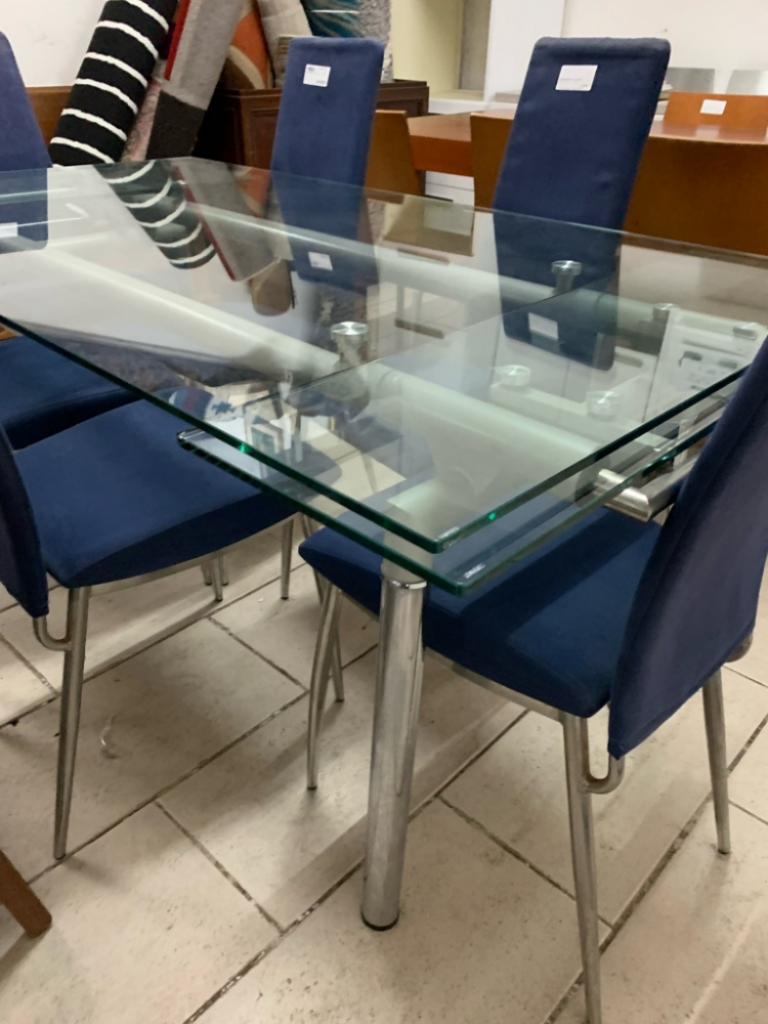 Mercatopoli TAVOLO ACCIAIO E VETRO TEMPERATO ALLUNGABILE Ric 010325