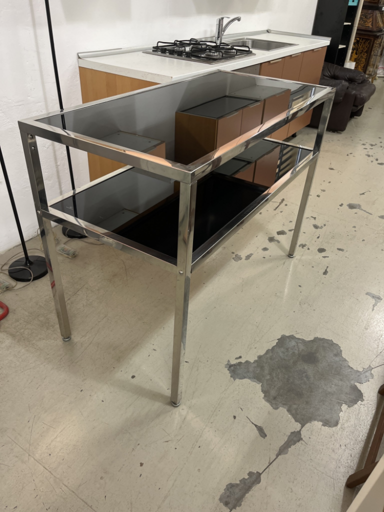 Mercatopoli Tavolo Consolle Da Esposizione Acciaio 2 Ripiani Vetro Temprato H 91x120x60 Cm