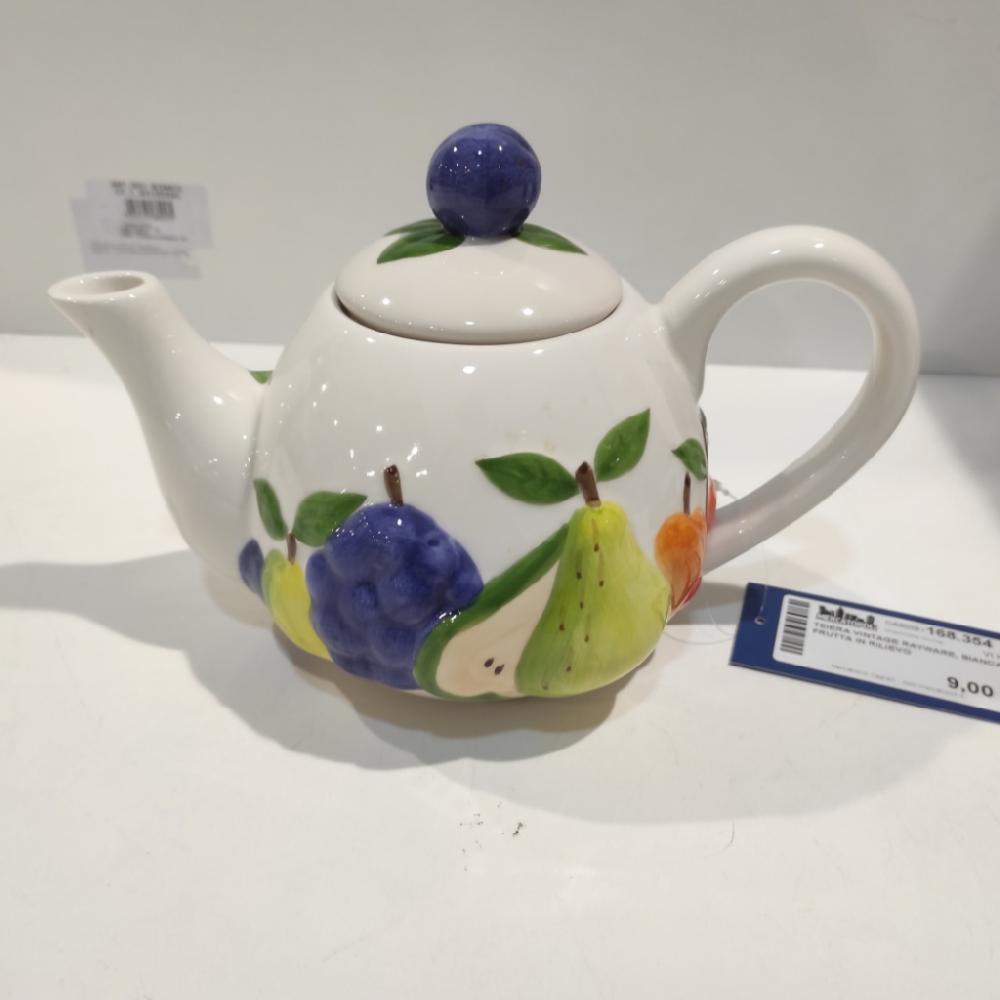 Mercatopoli Teiera Vintage Rayware Bianca Frutta In Rilievo