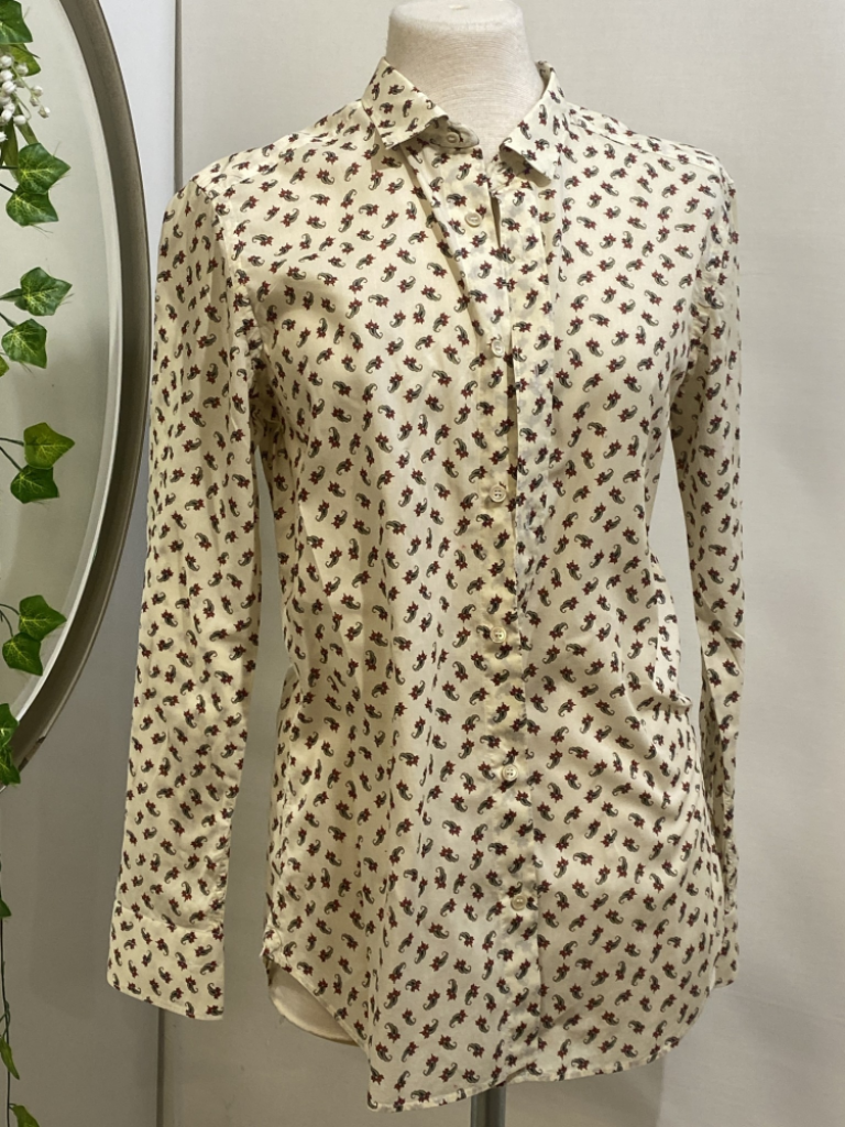 Mercatopoli TINTORIA Mattei Camicia Beige Stampa Verde Bordeaux Donna Tg 42 Over